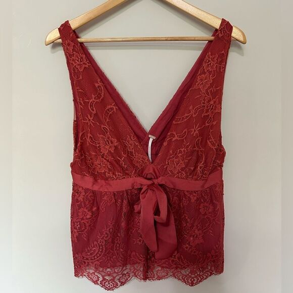 Free People Chante Lace Tank Frenchie Kiss Tie Front Blouse Top Trapeze - Picture 2 of 8